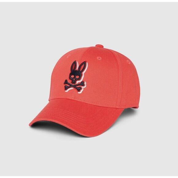 NWT $48 Psycho Bunny Men's Red Hibiscus Embroidered Big Bunny Baseball Cap S12 - Picture 3 of 12